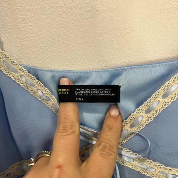 Finesse Norma Baby Blue Chiffon Cami Top Lace Trim Y2K Fairycore Size L - Picture 8 of 10